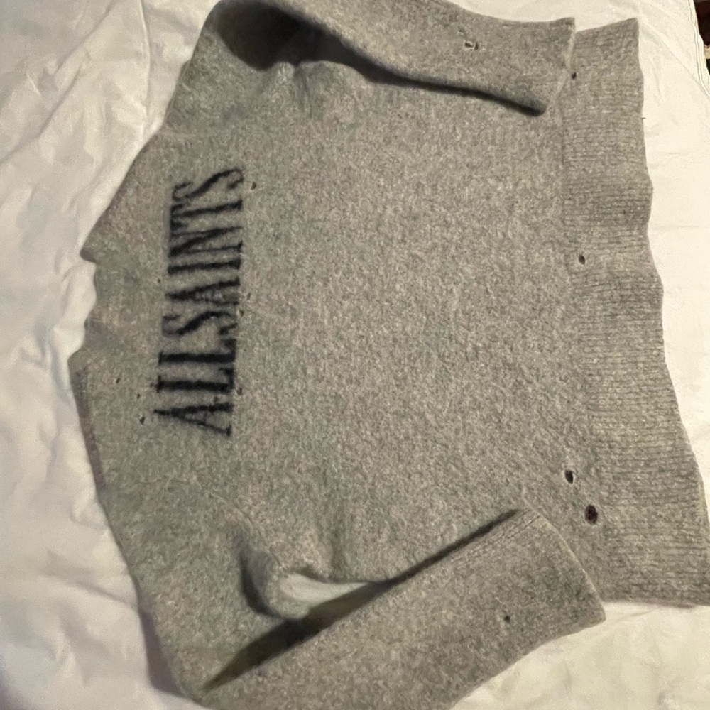 Allsaints viper destroyed knit Crewneck Sweater wool mohair